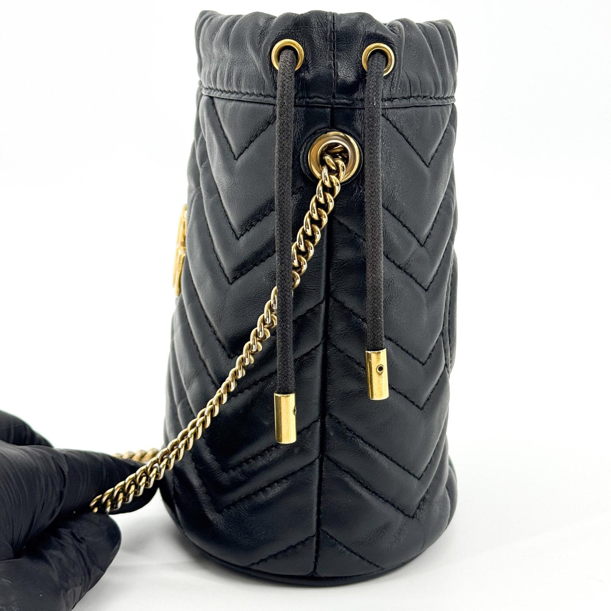 Gucci GG Marmont Bucket Matelasse Leather, Black, Leather, Handbag