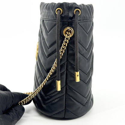 Gucci GG Marmont Bucket Matelasse Leather, Black, Leather, Handbag