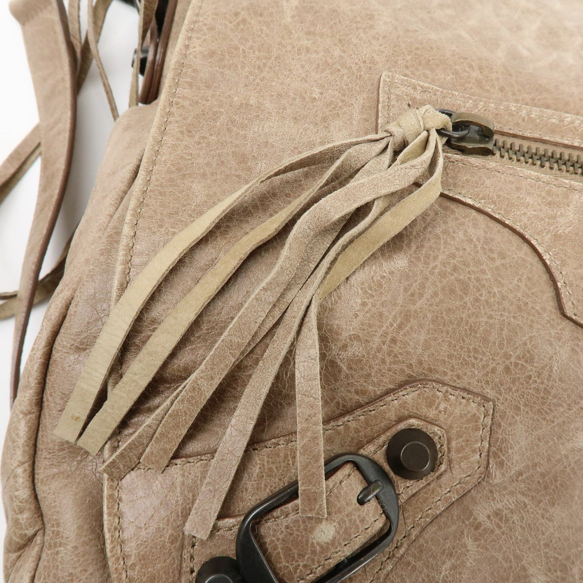 Balenciaga Classic Studs Folk Messenger Leather, Brown, Leather, Crossbody Bag