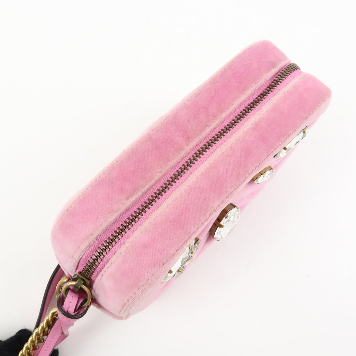 Gucci GG Marmont Crystal Embellished Matelasse Velvet, Pink, Velvet, Shoulder Bag