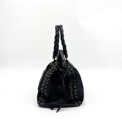 Prada Envelope Flap Bag with Nylon Strap Saffiano with City Calf, Black, Nylon, Handbag