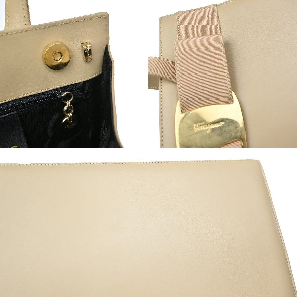 Salvatore Ferragamo Convertible Vara Bow Tote Leather, Beige, Leather, Handbag