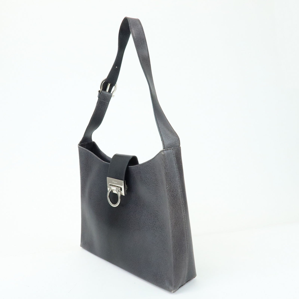 Salvatore Ferragamo Gancio Flap Hobo Leather, Black, Leather, Shoulder Bag
