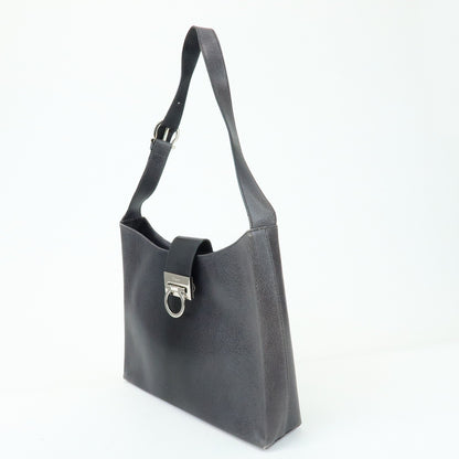 Salvatore Ferragamo Gancio Flap Hobo Leather, Black, Leather, Shoulder Bag