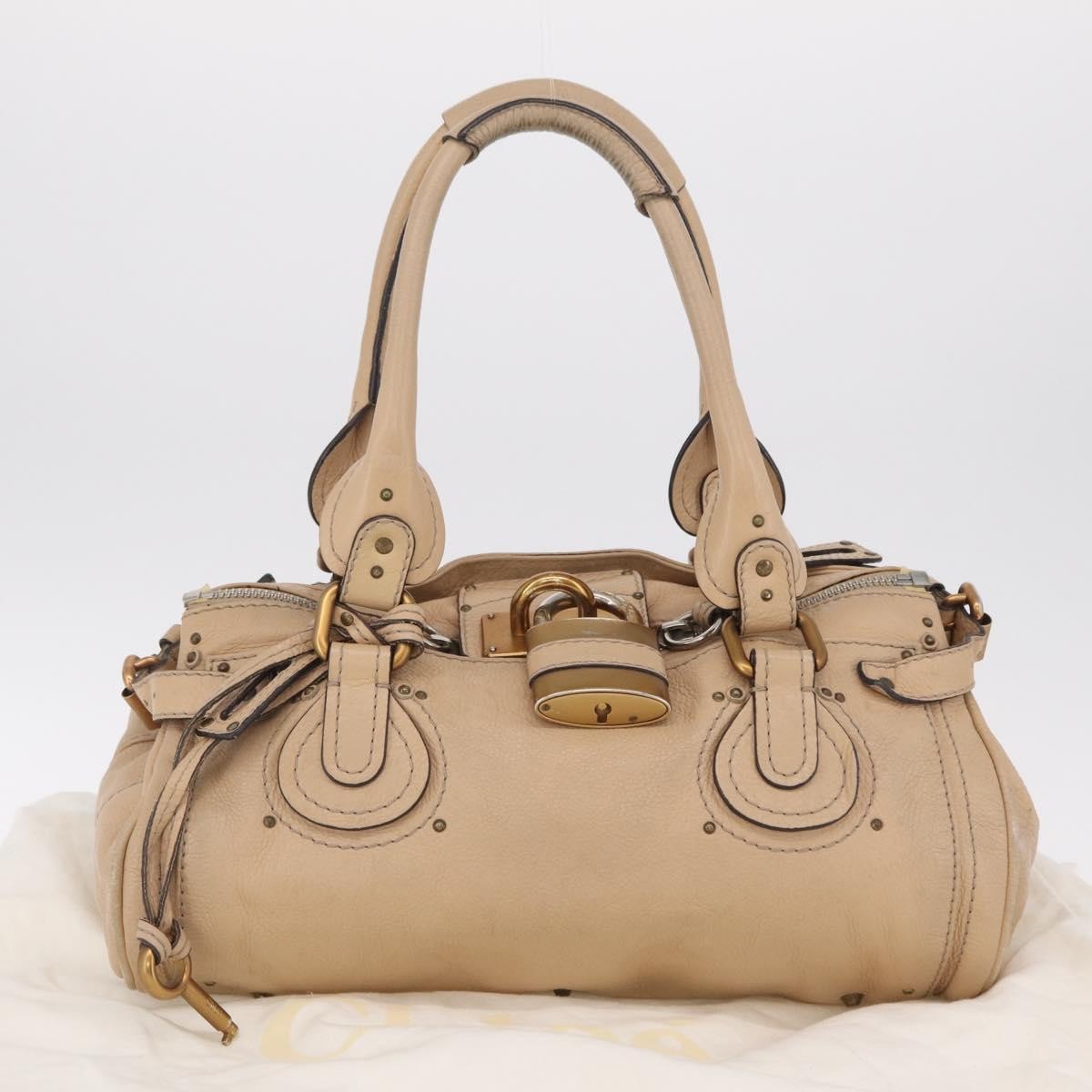 Chloe Paddington Lock Leather, Beige, Leather, Handbag