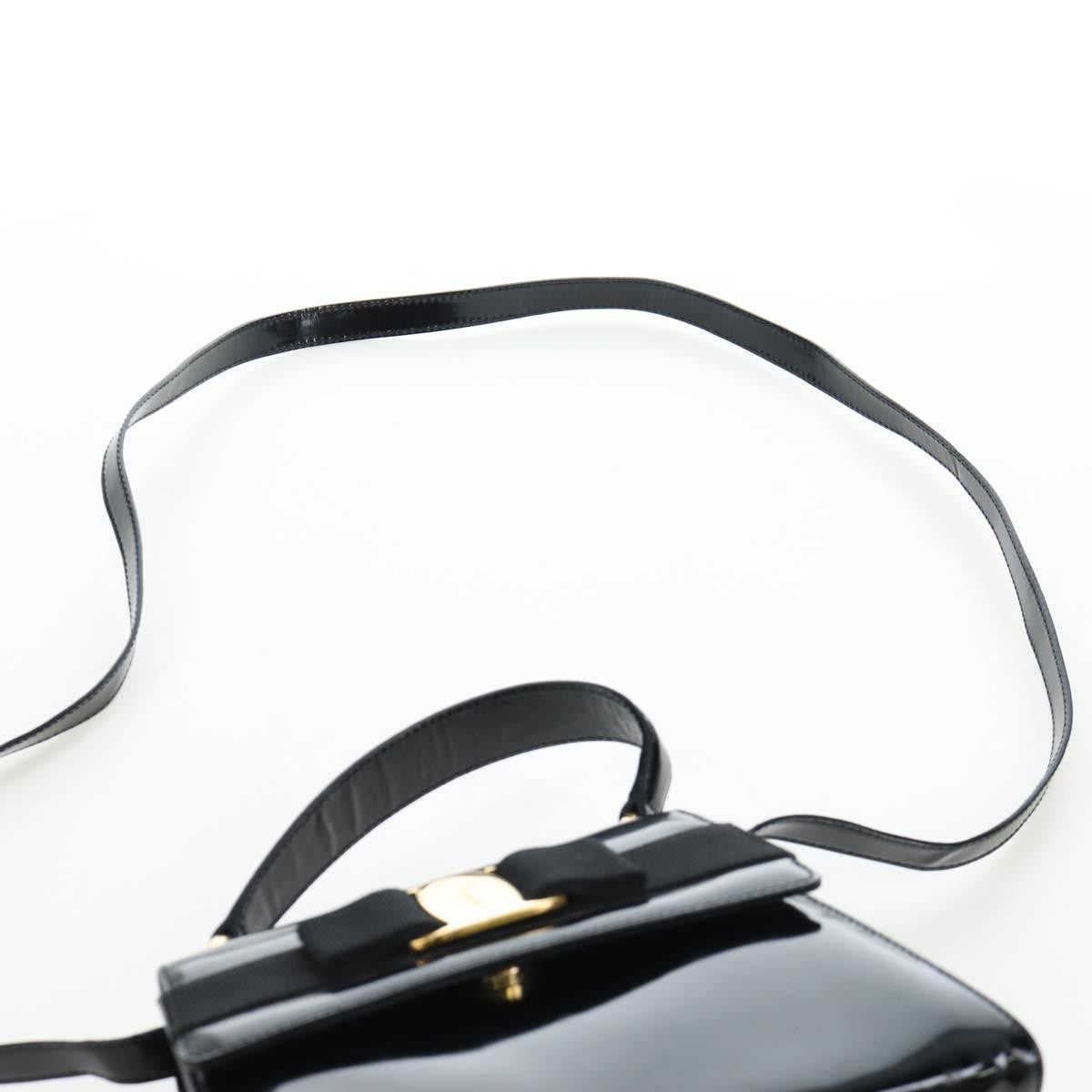 Salvatore Ferragamo Vala Patent Leather, Black, Patent Leather, Shoulder Bag