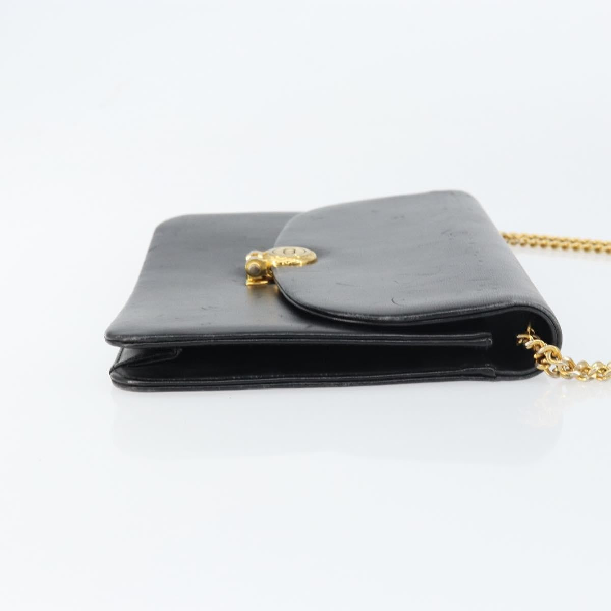 Christian Dior Vintage Chain Flap Leather, Black, Leather, Shoulder Bag