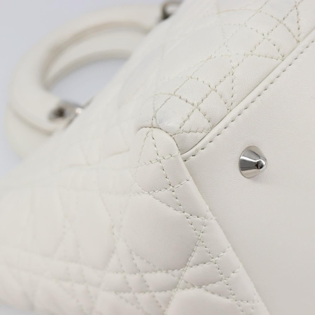 Christian Dior Lady Dior Cannage Quilt Lambskin, White, Leather, Handbag
