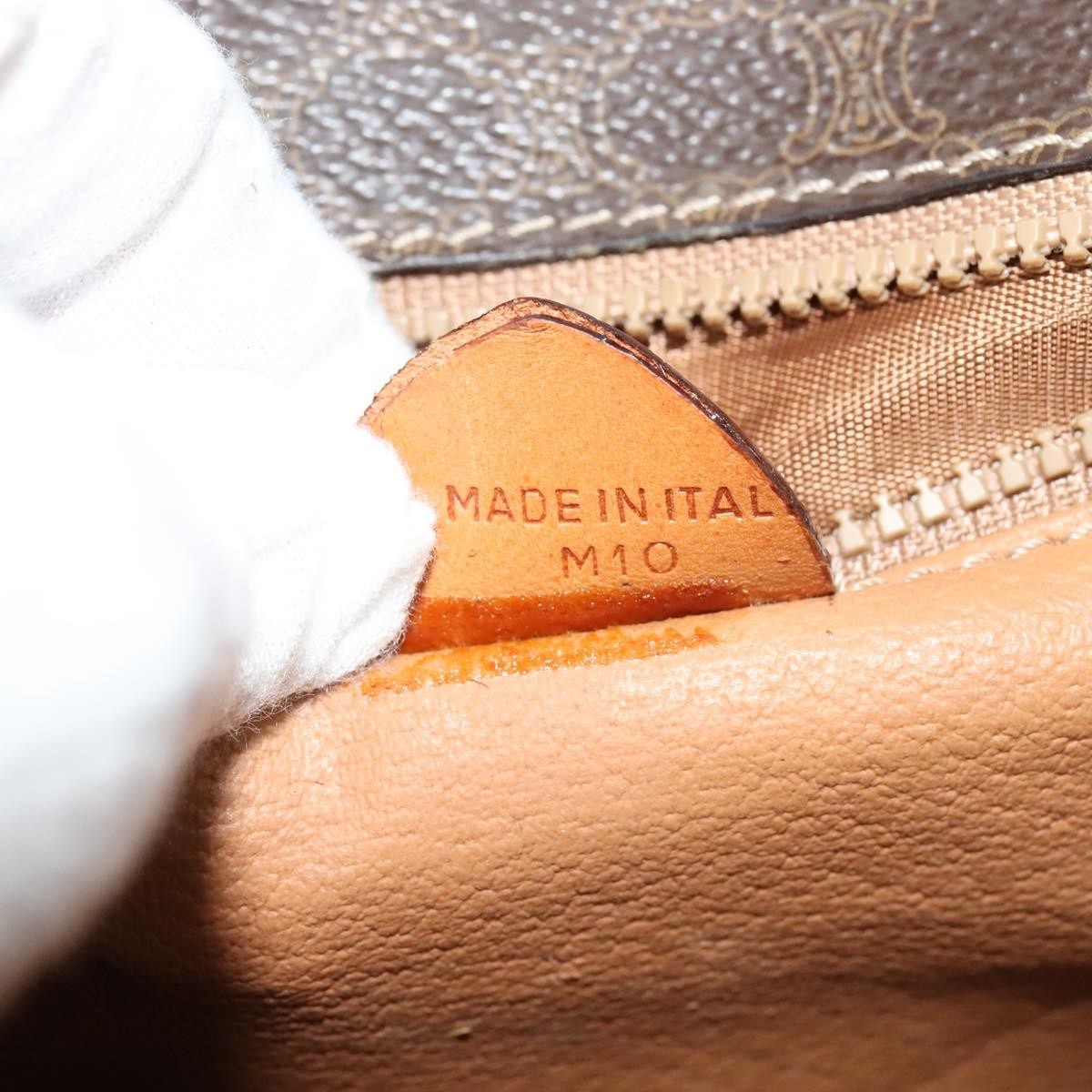 Celine Vintage Macadam Circle Logo Canvas and Leather, Brown, Canvas, Shoulder Bag