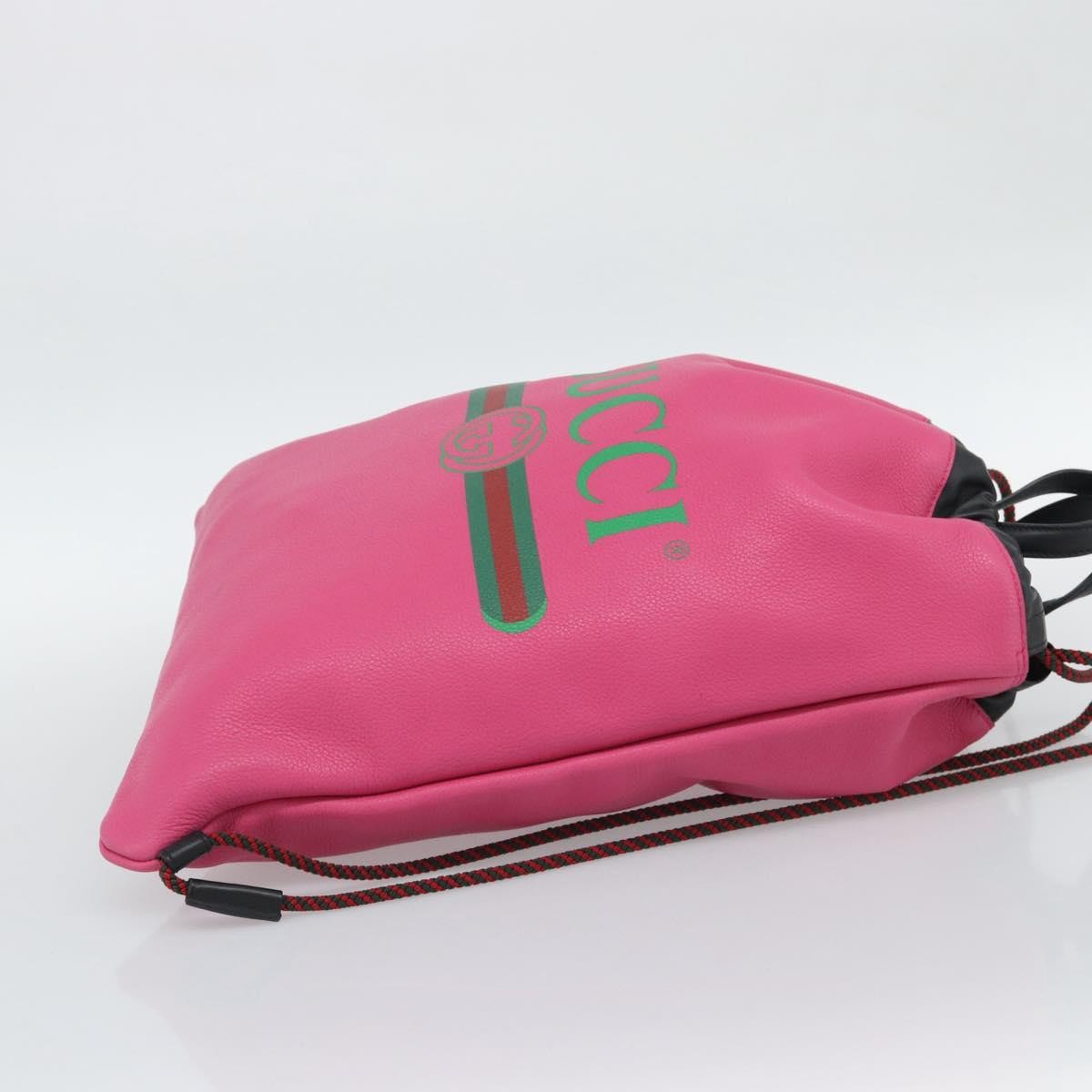 Gucci Logo Drawstring Printed Leather, Pink, Leather, Backpack