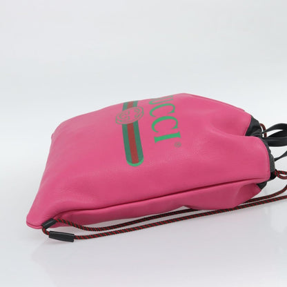 Gucci Logo Drawstring Printed Leather, Pink, Leather, Backpack