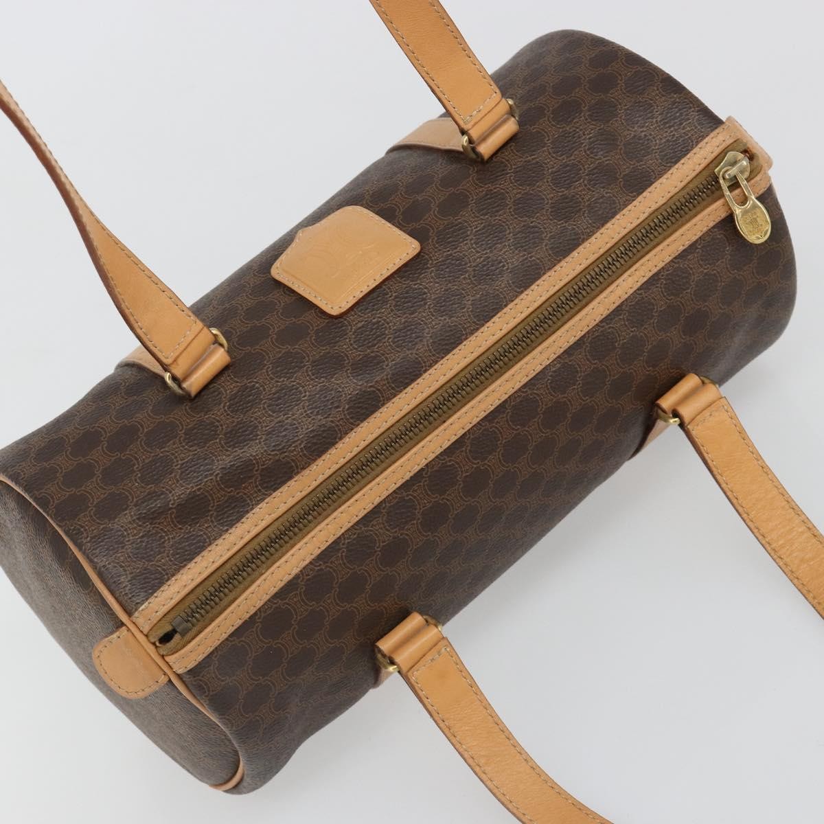 Celine Vintage Barrel Macadam Canvas & Leather, Brown, PVC, Handbag