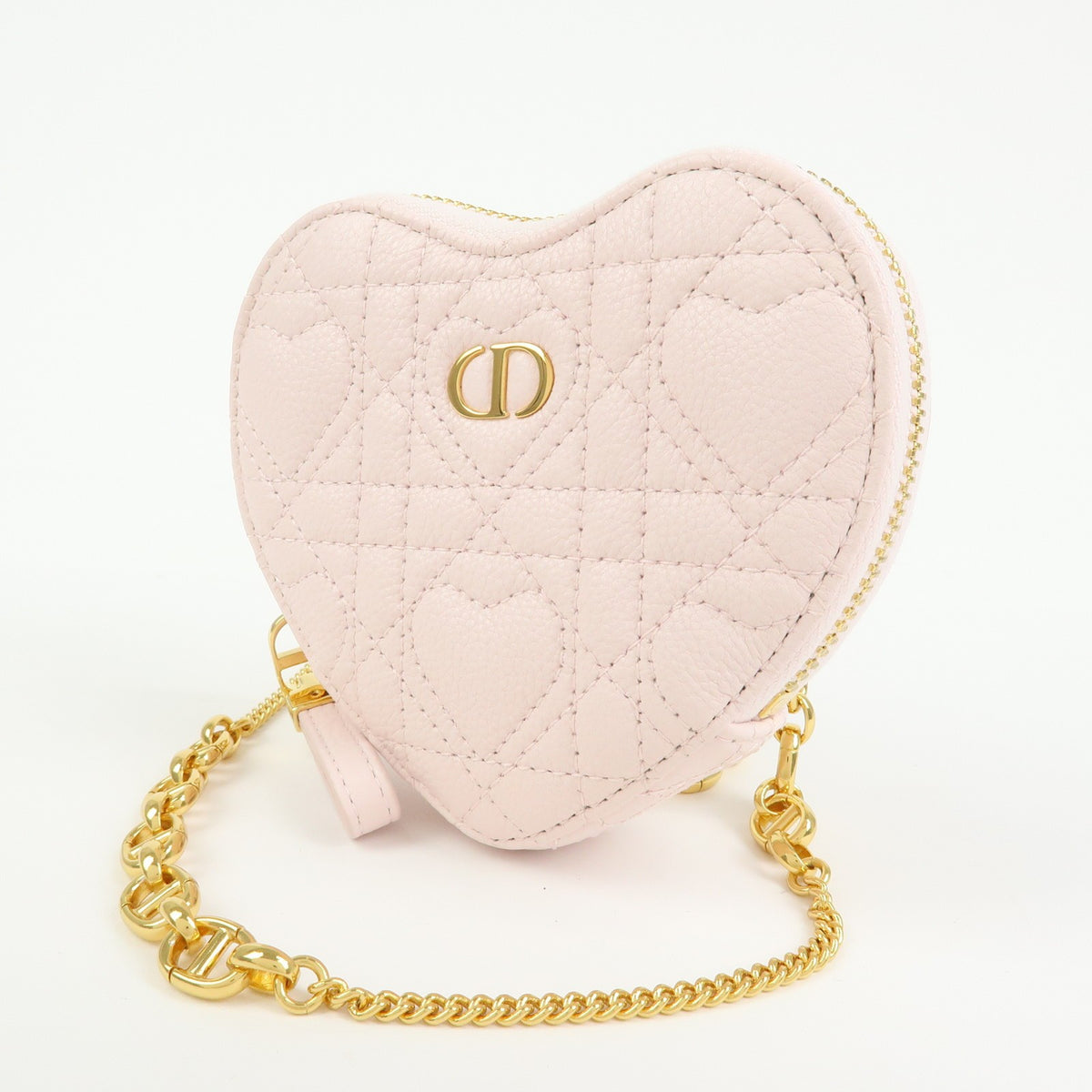 Christian Dior DiorAmour Caro Heart Pouch with Chain Cannage Quilt Calfskin, Pink, Leather, Clutch