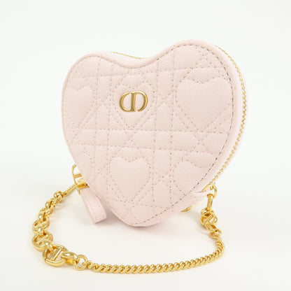Christian Dior DiorAmour Caro Heart Pouch with Chain Cannage Quilt Calfskin, Pink, Leather, Clutch