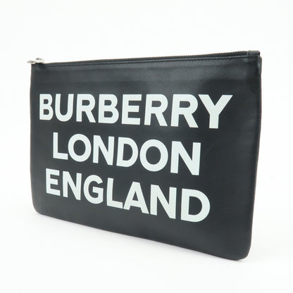 Burberry Logo Zip Printed Leather, Black, Leather, Clutch