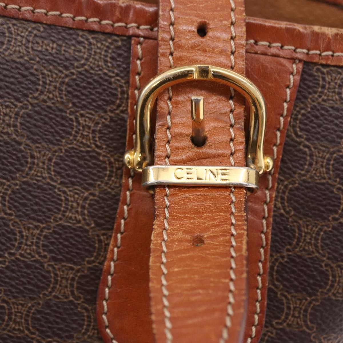 Celine Vintage Macadam Canvas, Brown, Canvas, Handbag