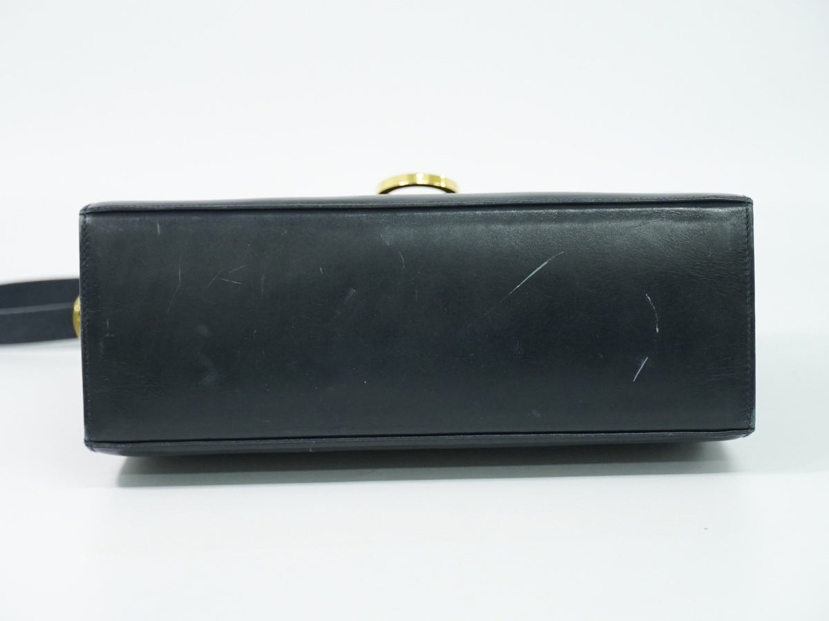 Salvatore Ferragamo Convertible Top Handle Leather, Navy, Leather, Handbag