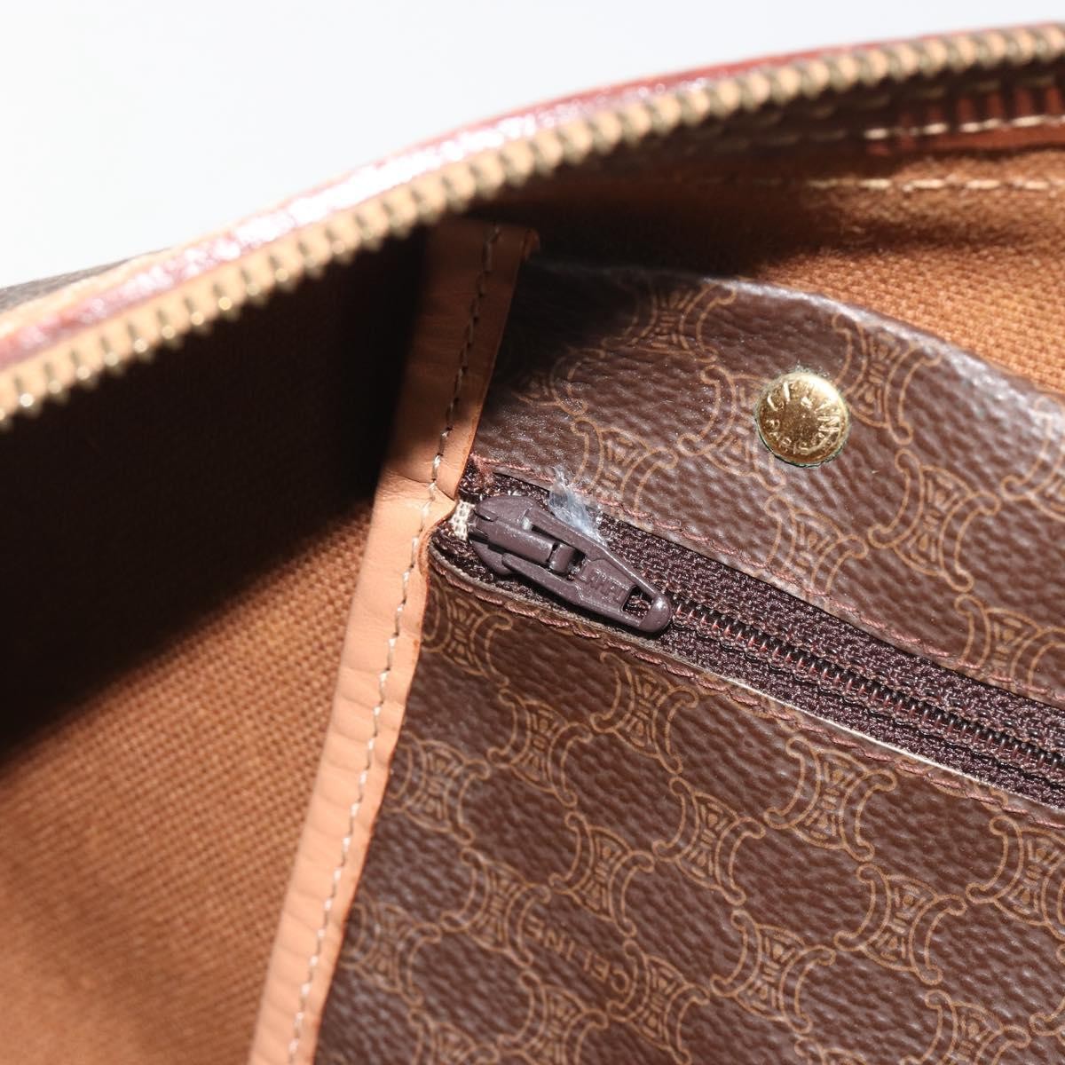 Celine Vintage Macadam Boston Canvas, Brown, PVC, Handbag