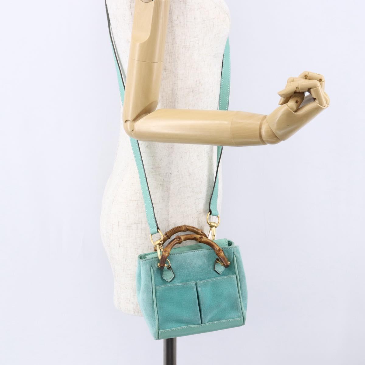 Gucci Bamboo Zip Pouch Leather, TURQUOISE, SUEDE, Clutche & pouche