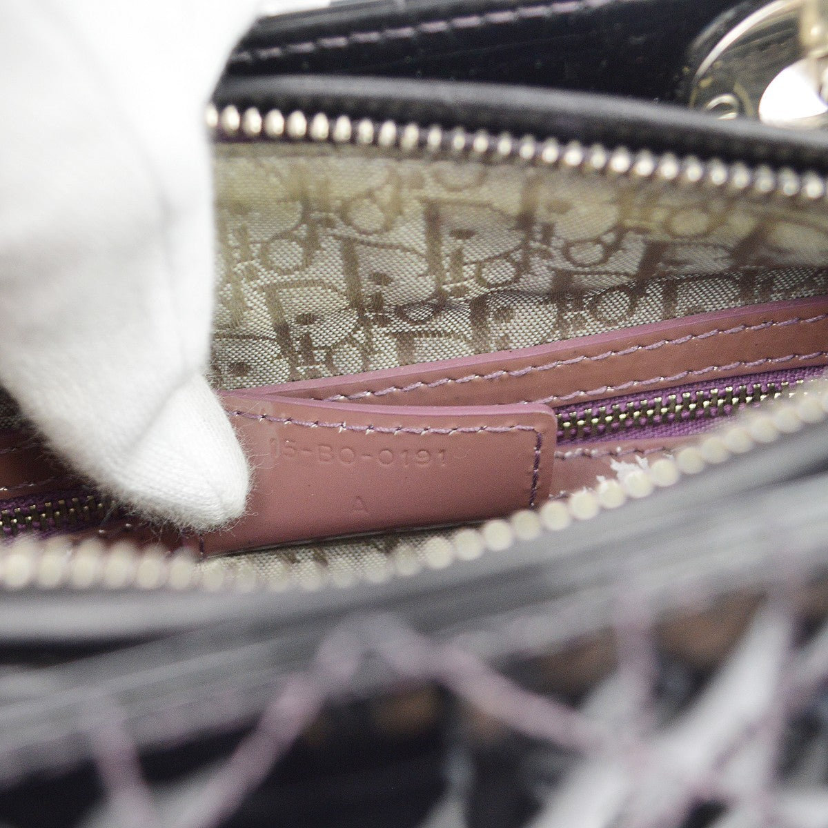 Christian Dior Lady Dior Cannage Quilt Patent, Black, Patent Leather, Handbag