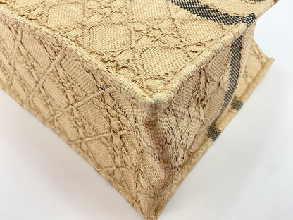 Christian Dior Book Cannage Embroidered Raffia, Beige, Canvas, Tote Bag