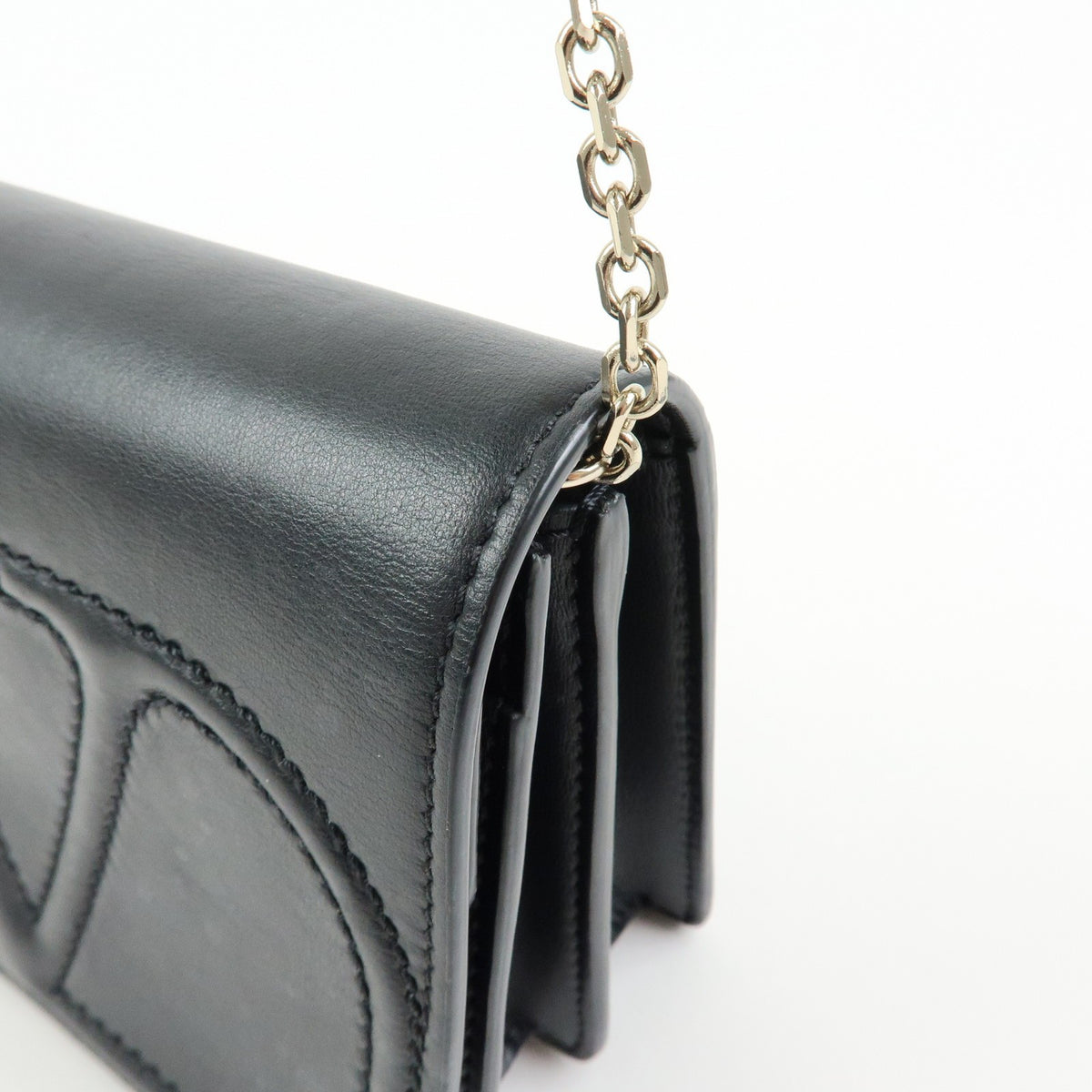 Valentino Garavani VLogo Full Flap Chain Leather, Black, Leather, Shoulder Bag