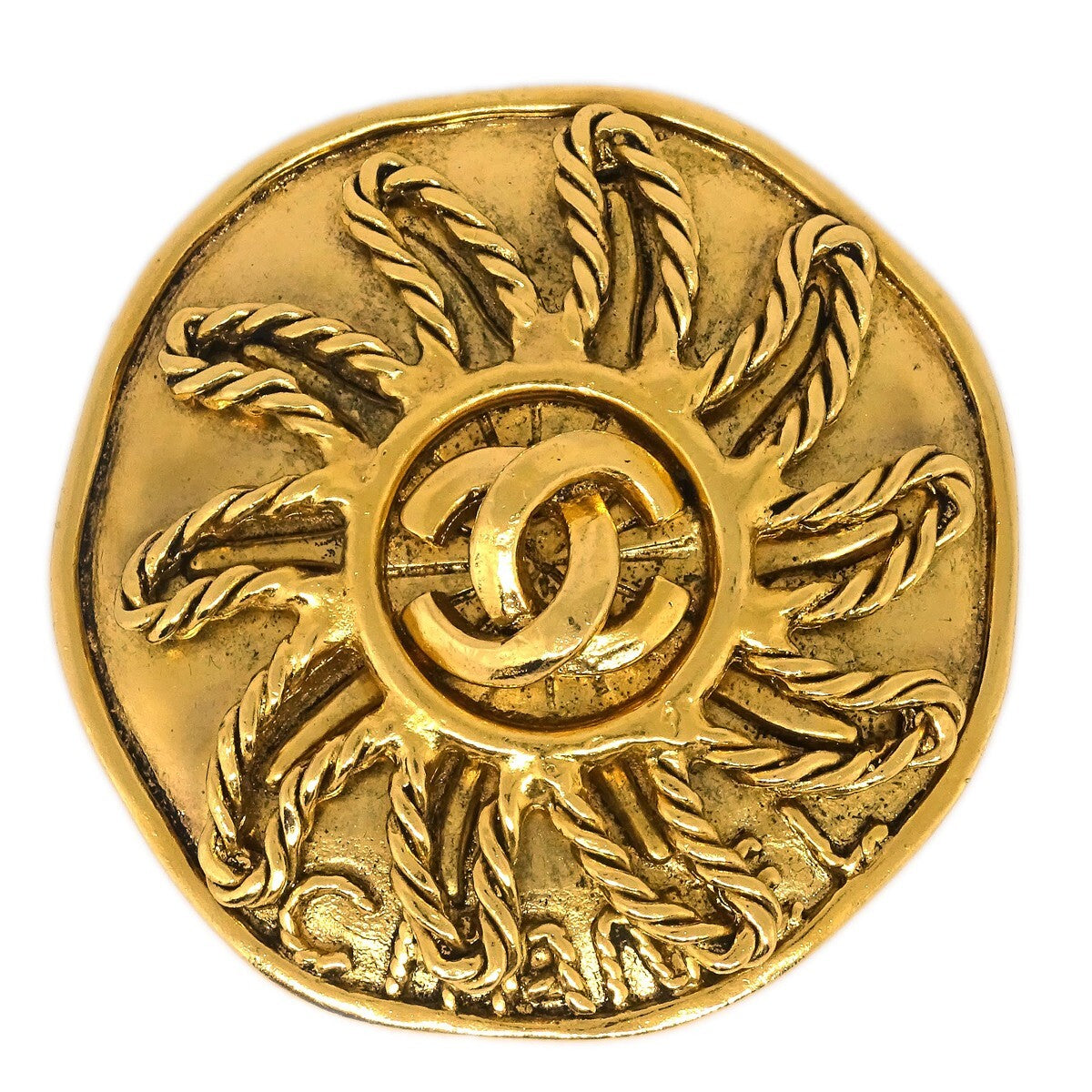 Chanel Vintage Round CC Sun Metal, Gold, Gold Plated, Brooch