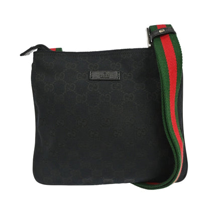 Gucci Web Strap Zip Messenger GG Canvas and leather, Black, Canvas, Shoulder Bag