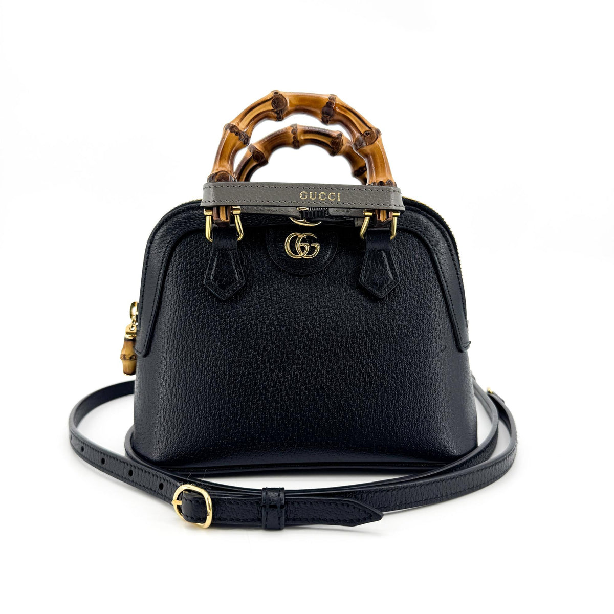 Gucci Diana NM Bamboo Dome Top Handle Leather, Black, Leather, Handbag