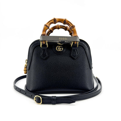 Gucci Diana NM Bamboo Dome Top Handle Leather, Black, Leather, Handbag