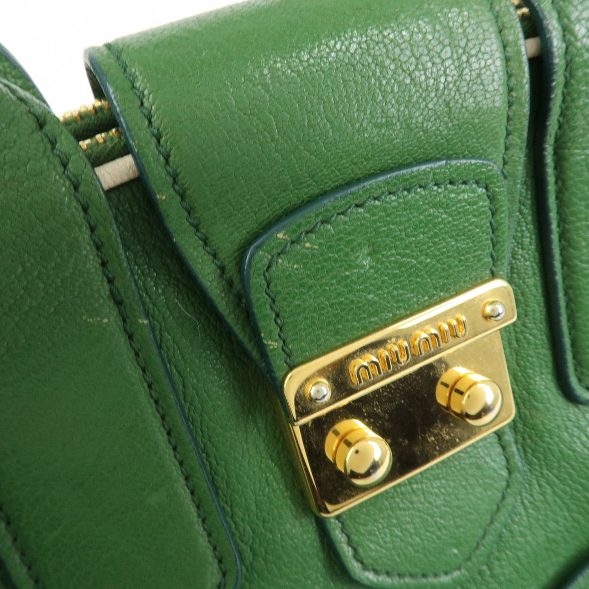 Miu Miu Madras Top Handle Leather, Green, Leather, Handbag