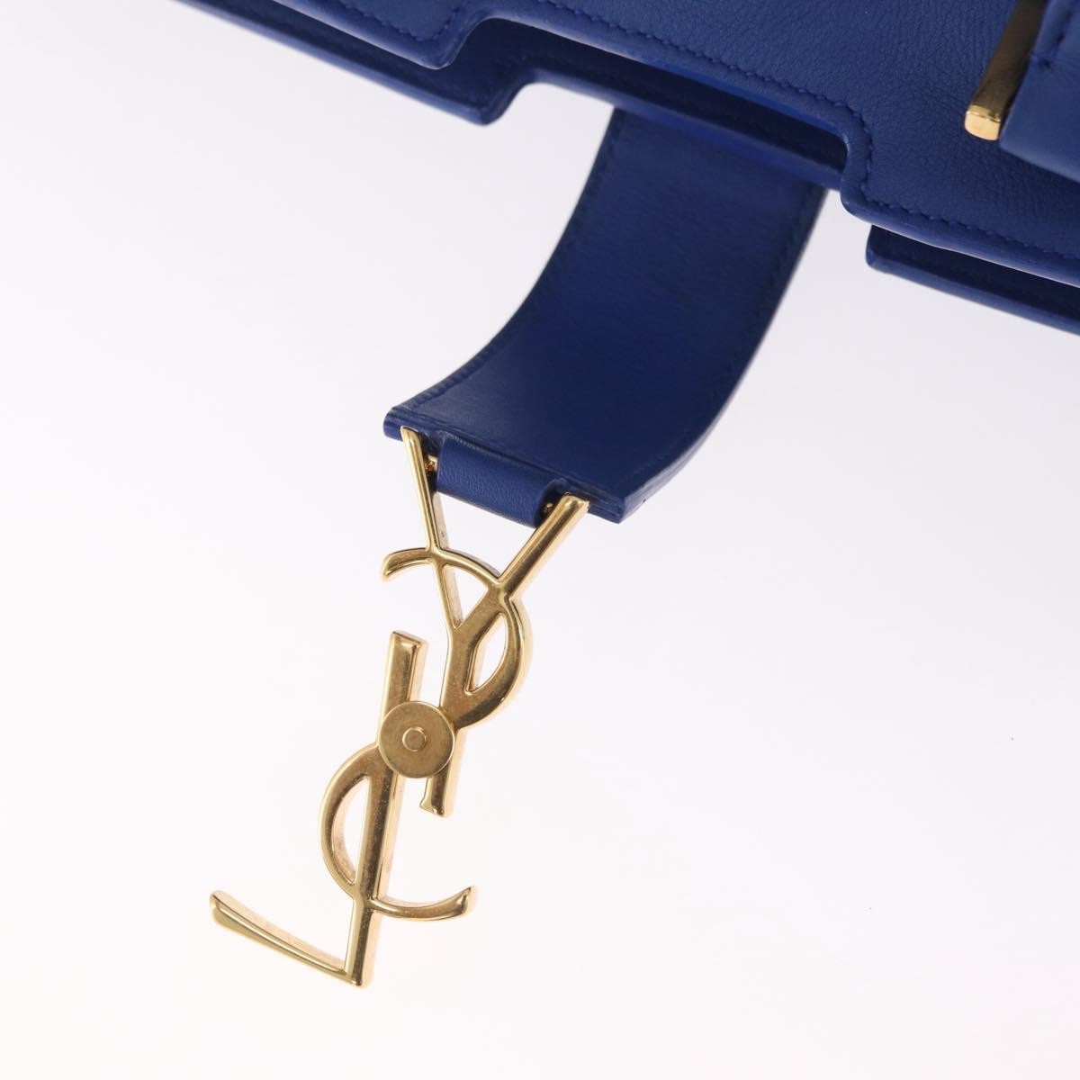 Saint Laurent Monogram Cabas Leather, Blue, Leather, Tote Bag
