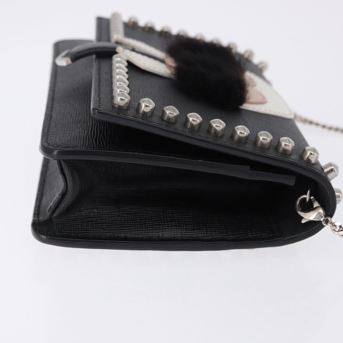 Fendi Karlito Wallet on Chain Studded Saffiano Leather, Black, Leather, Crossbody Bag