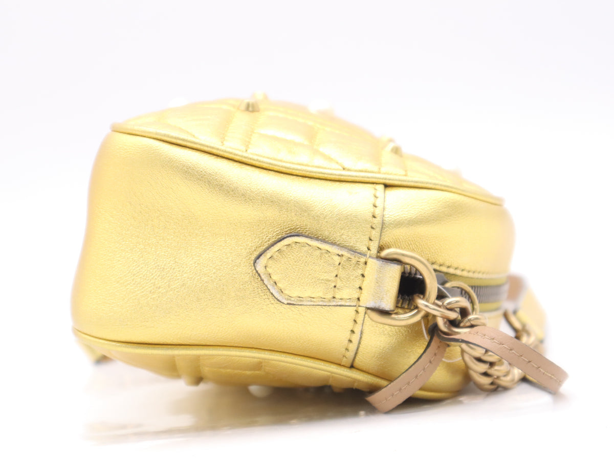 Gucci Pearly GG Marmont Embellished Matelasse Leather, Gold, Leather, Shoulder Bag