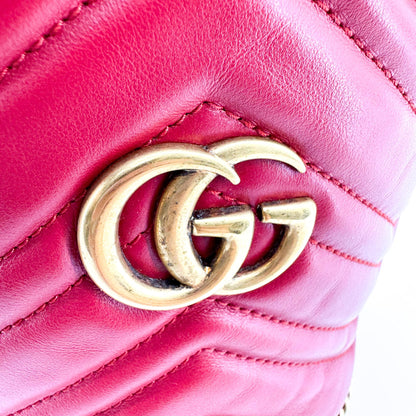 Gucci GG Marmont Bucket Matelasse Leather, Red, Leather, Shoulder Bag