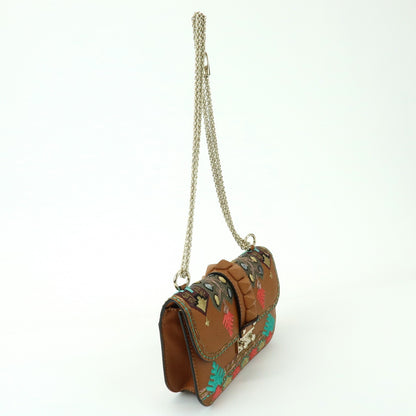 Valentino Garavani Glam Lock Leather, Brown, Leather, Shoulder Bag