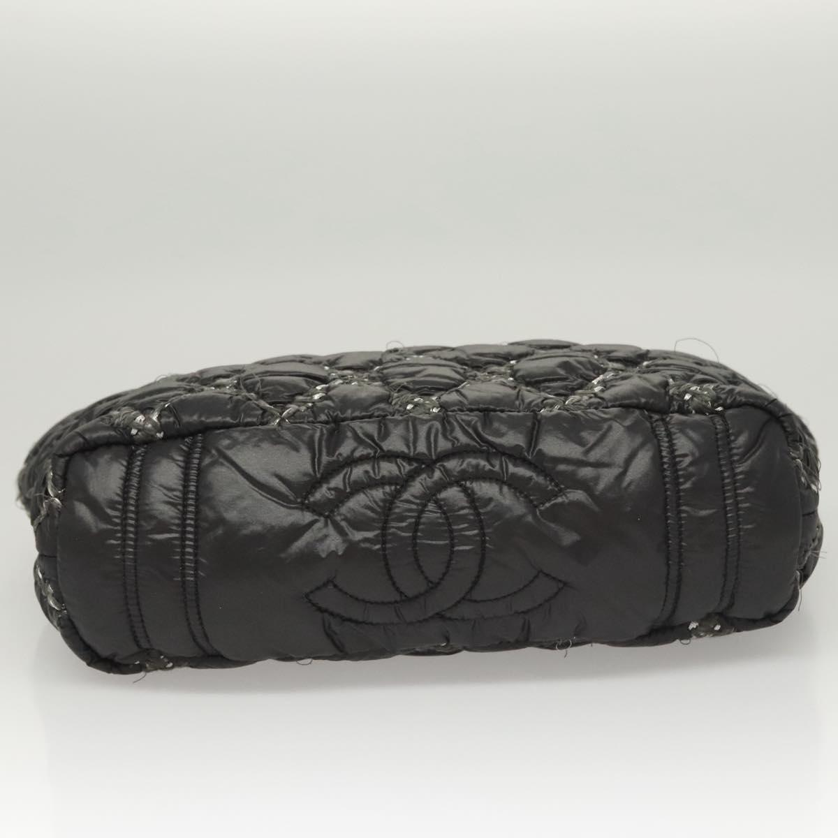 Chanel Tweed on Stitch Zip Tote Quilted Nylon, Black, Nylon, Shoulder Bag
