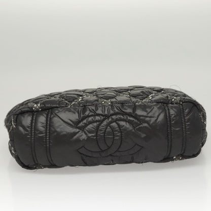 Chanel Tweed on Stitch Zip Tote Quilted Nylon, Black, Nylon, Shoulder Bag