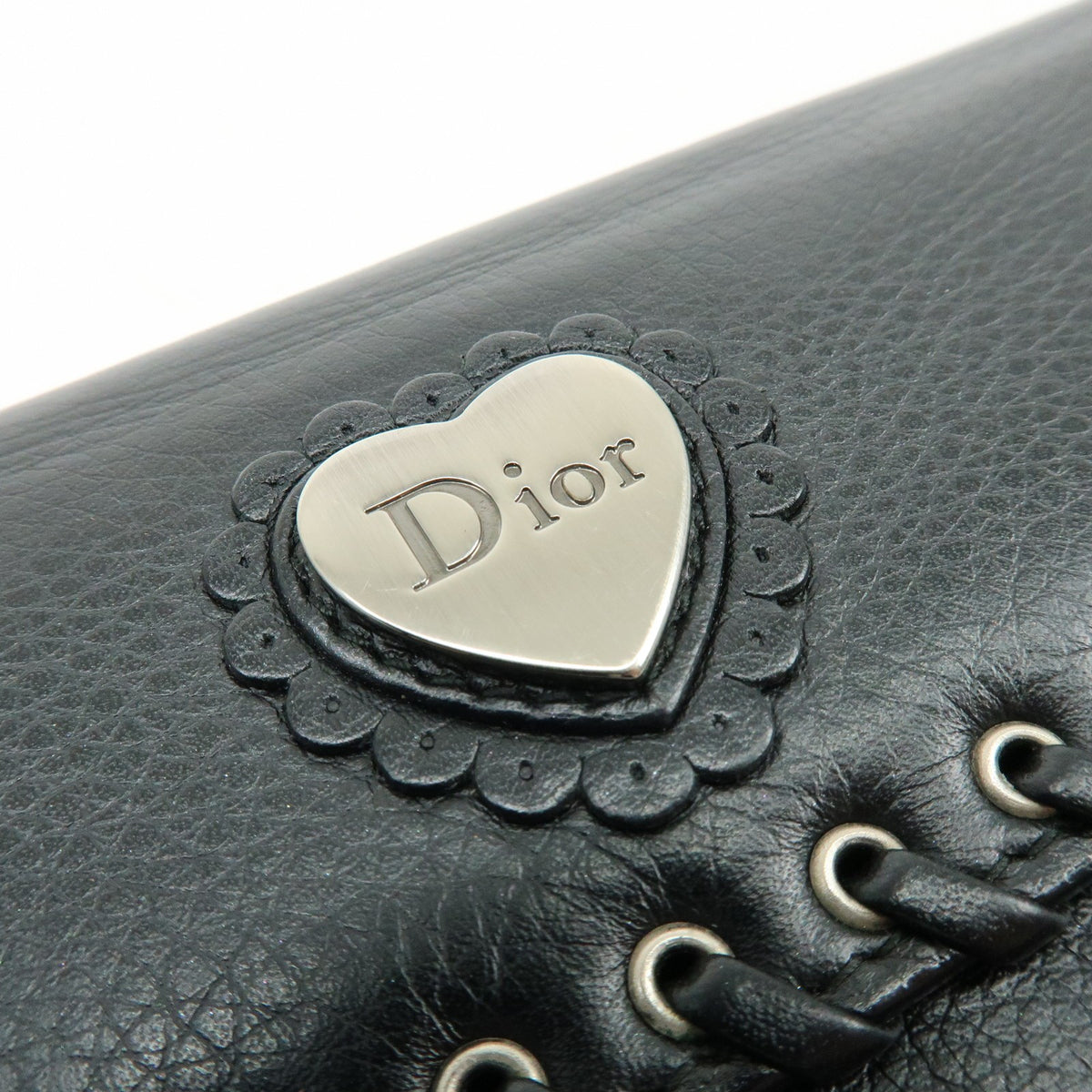 Christian Dior Trotter / Heart Motif Wallet Leather, Black, Leather, Wallet