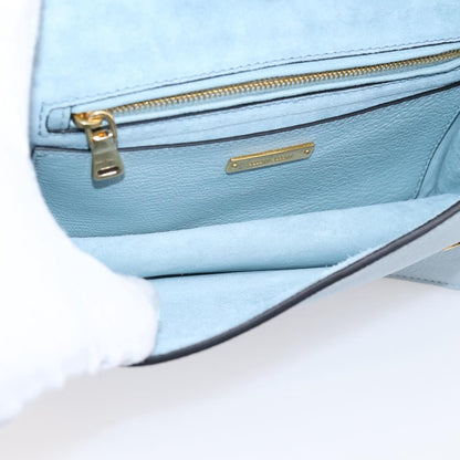 Miu Miu Madras Crystal Buckle Leather, Blue, Leather, Shoulder Bag