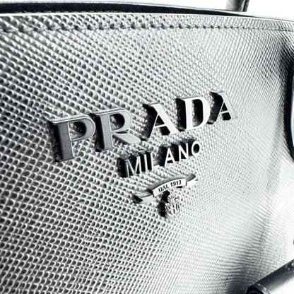 Prada Monochrome Saffiano with City Calf, Black, Leather, Tote Bag