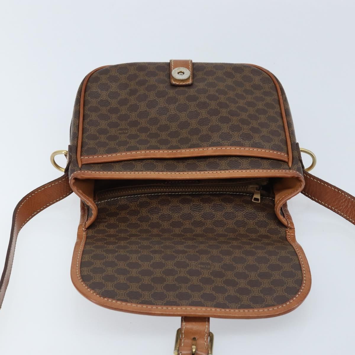 Celine Vintage Macadam Canvas and Leather, Brown, PVC, Shoulder Bag