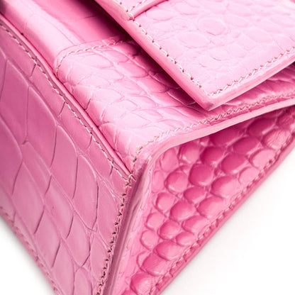 Balenciaga Hourglass Top Handle Crocodile Embossed Leather, Pink, Leather, Handbag