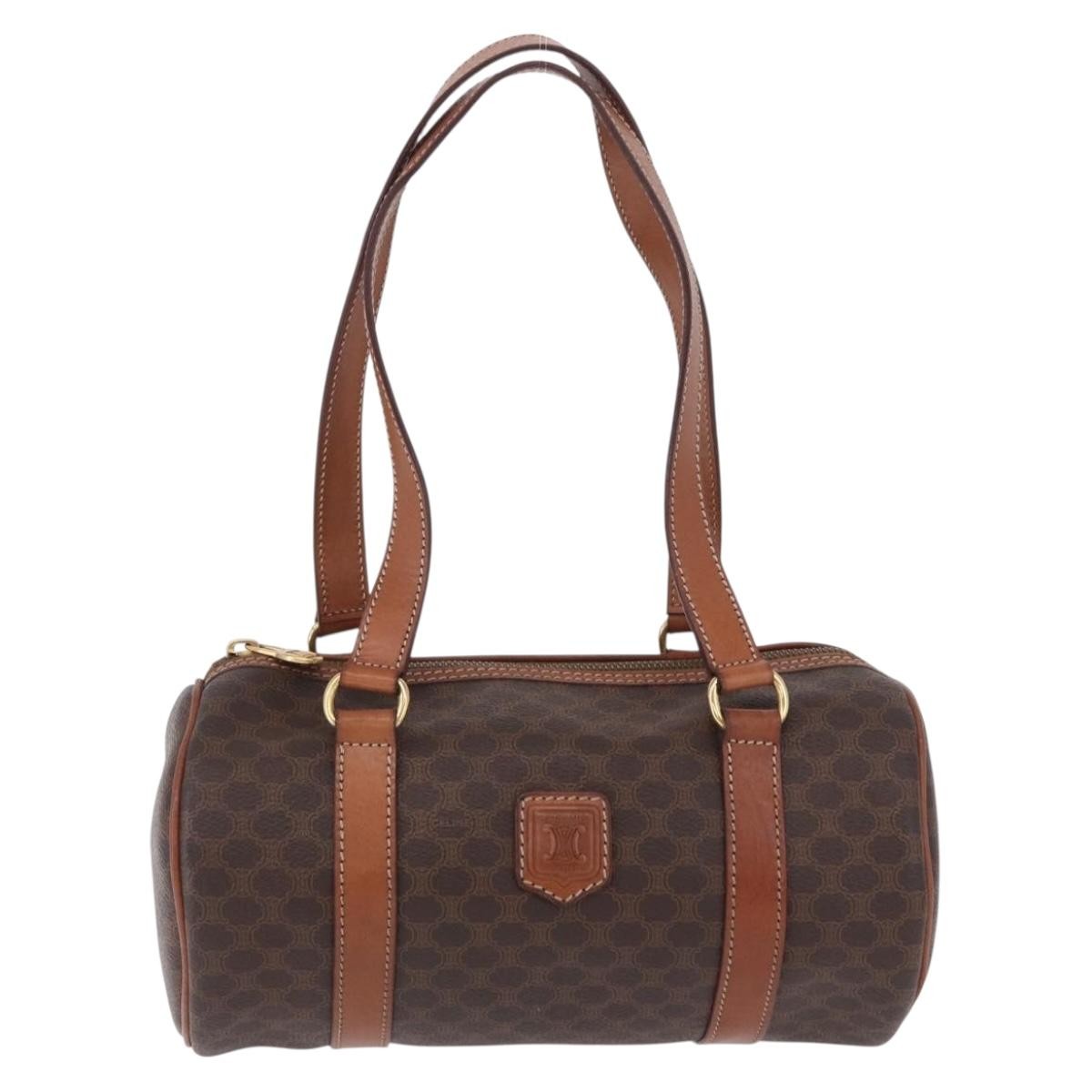 Celine Vintage Barrel Macadam Canvas & Leather, Brown, PVC, Handbag