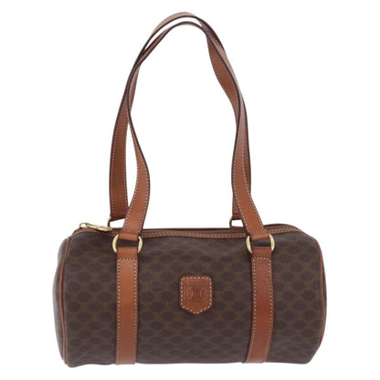 Celine Vintage Barrel Macadam Canvas & Leather, Brown, PVC, Handbag