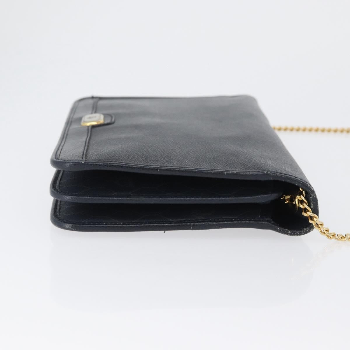 Christian Dior Vintage Chain Flap Leather, Navy, Leather, Shoulder Bag