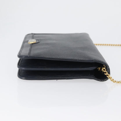 Christian Dior Vintage Chain Flap Leather, Navy, Leather, Shoulder Bag