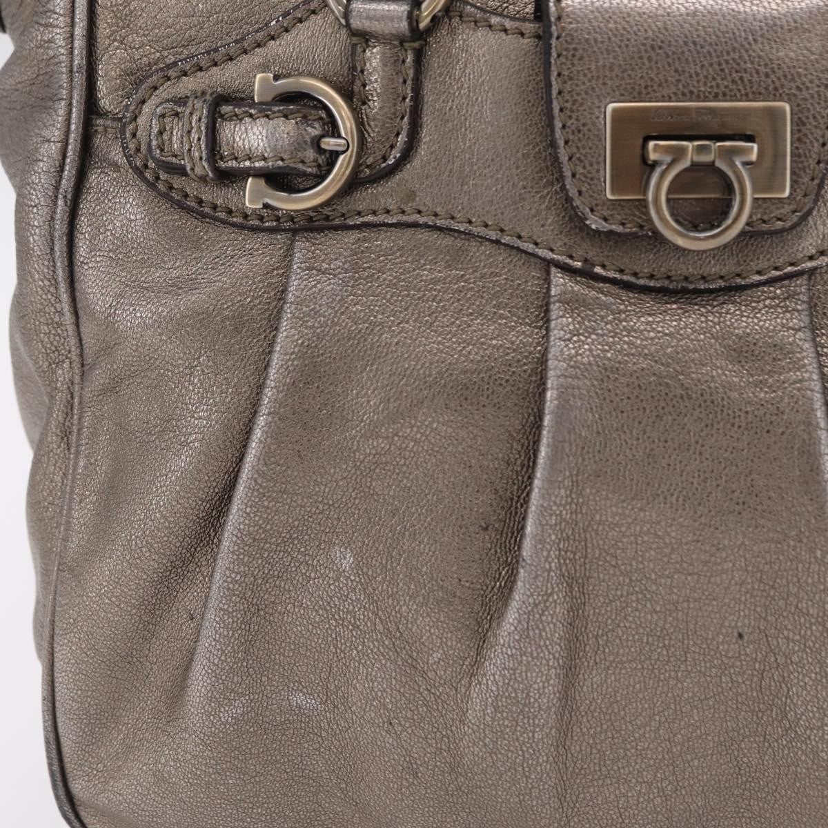Salvatore Ferragamo Gancini Top Handle Leather, Silver, Leather, Handbag