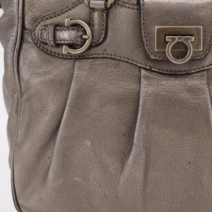 Salvatore Ferragamo Gancini Top Handle Leather, Silver, Leather, Handbag