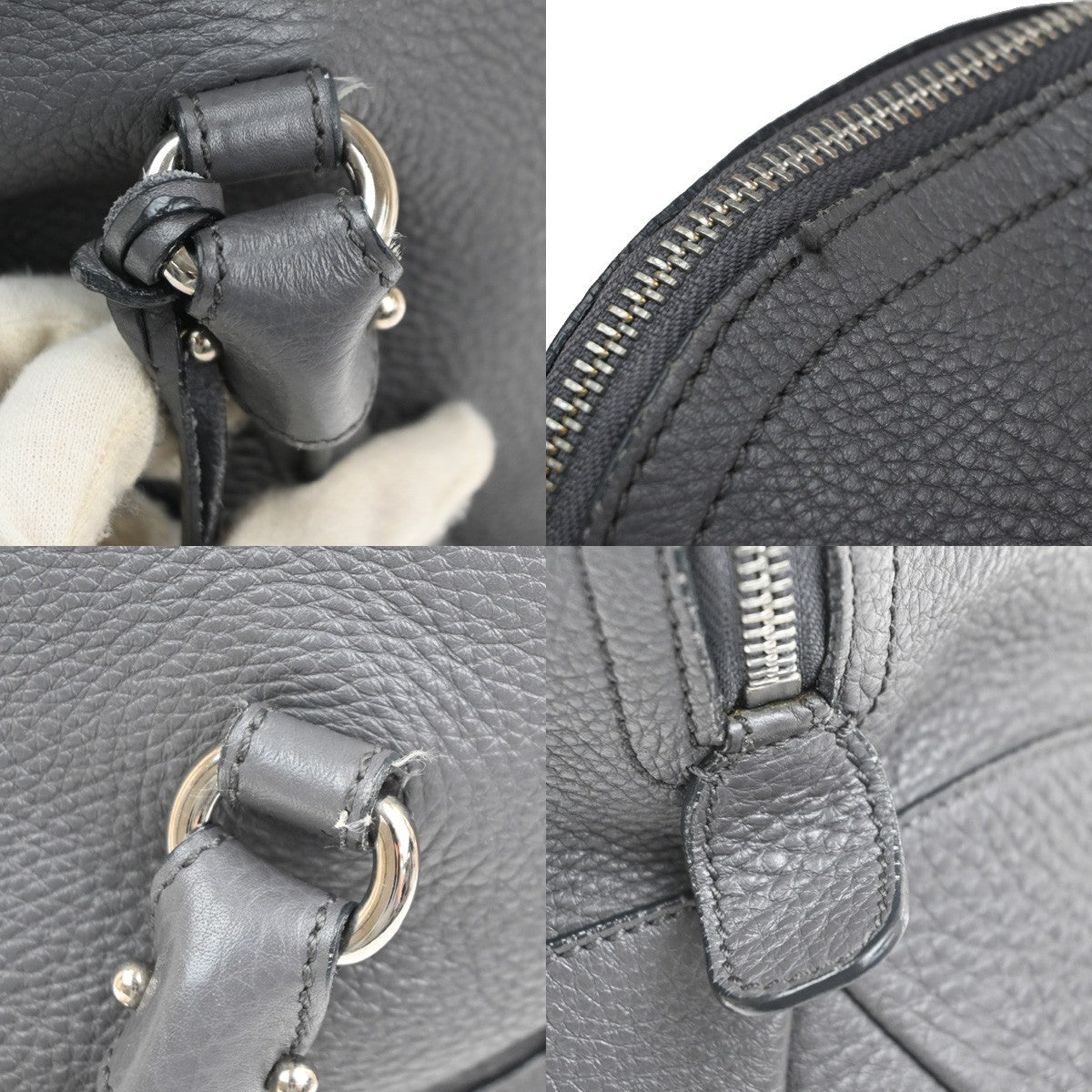 Salvatore Ferragamo Bonaria Satchel Leather, Gray, Leather, Handbag